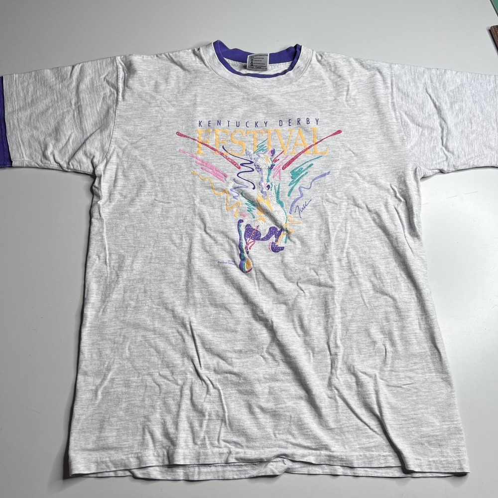 Vintage Kentucky Derby Festival Shirt Mens XL Gray Horse Graphic 1991 Oneita